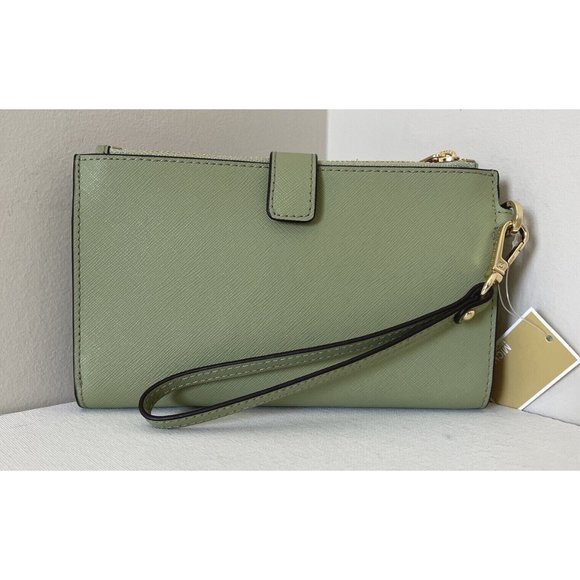 New Michael Kors Jet Set Travel Double Zip Wallet Saffiano Leather Light Sage - Picture 3 of 6